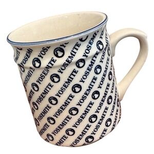 Yosemite National Park Souvenir Coffee Mug Blue Cream Half Dome Logo Ceramic 4in